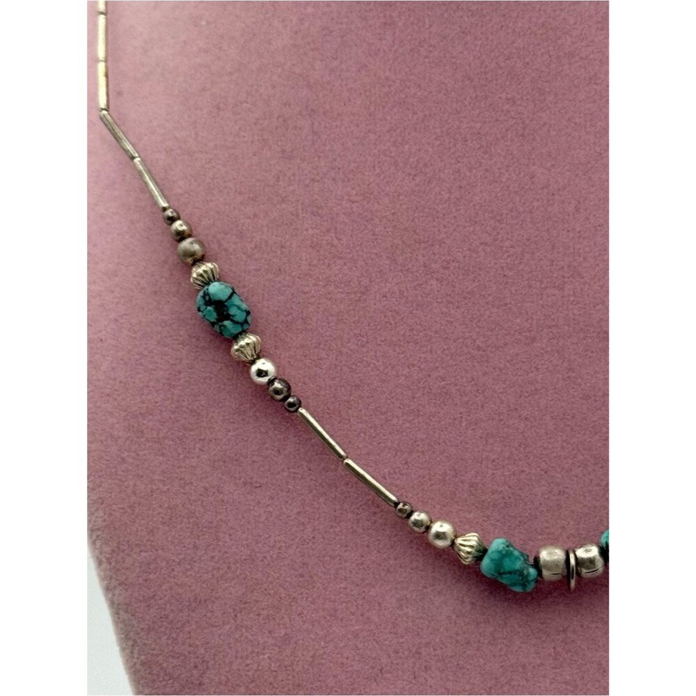 Turquoise Bead Necklace - Teal Blue Accent - Picture 4 of 5